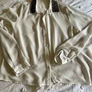 Light Cream Lush Crepe Studded Shirt - Size 6